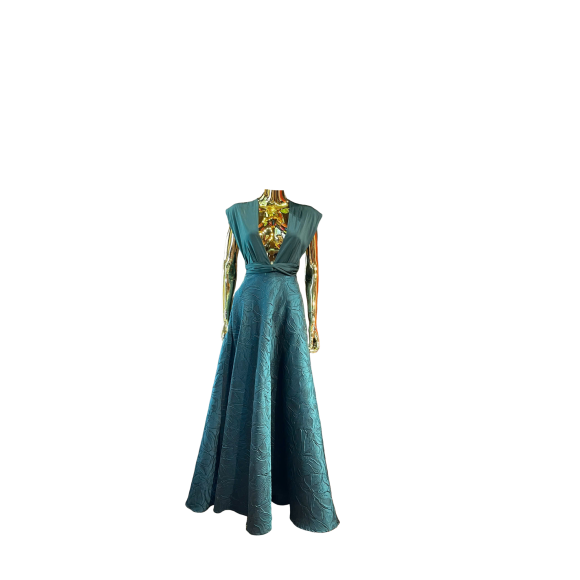 Emerald Twist V-Neck Gown