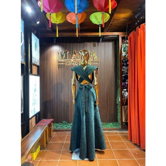 Emerald Twist V-Neck Gown
