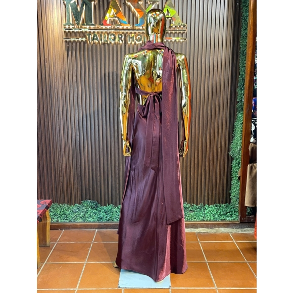 cowl neck burgundy dress