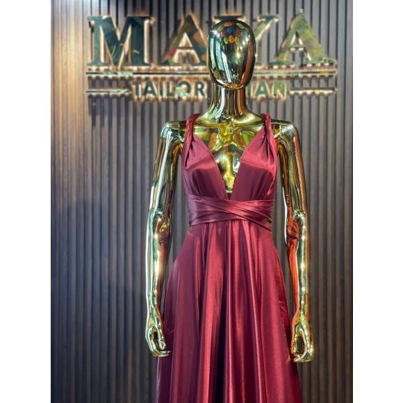 burgundy-satin-multi-purpose dress
